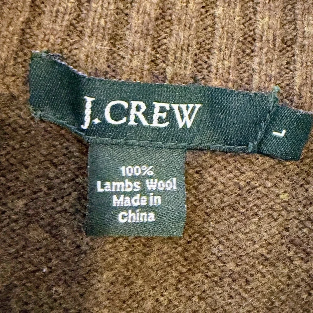 J Crew Lambswool Half Zip Sweater Mens L Olive Green Mock Neck Pullover 100%